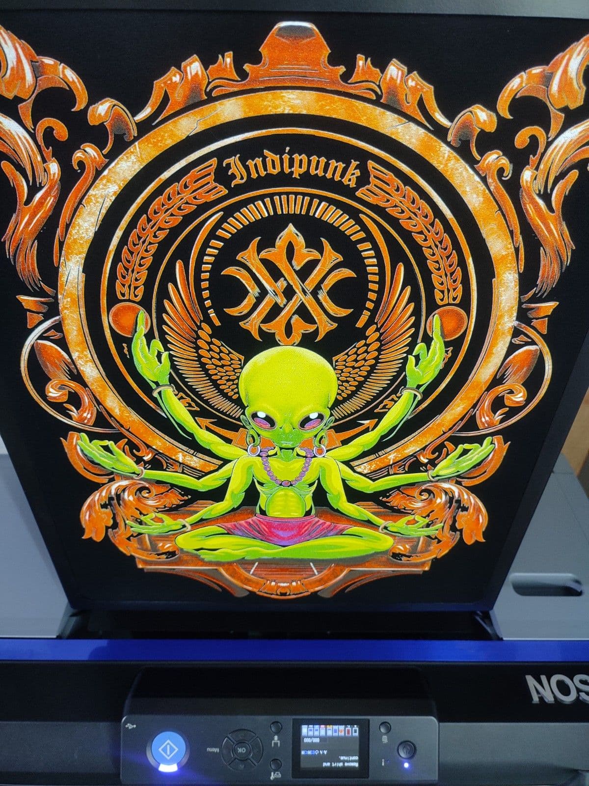 High-quality heat transfer print on white T-shirt with flawless alignment