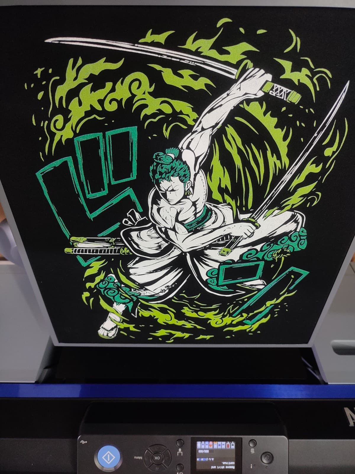 DTF ink layer on film before pressing onto the garment